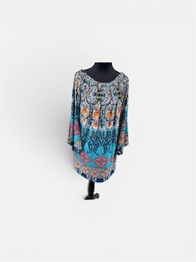 WinWin Bohemian Turquoise Floral Peasant Top - Women